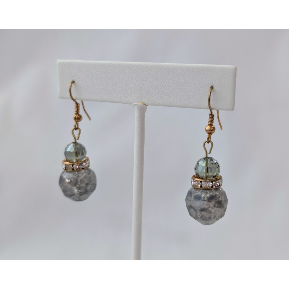 Vintage Crystal And Baroque Smokey Glass Rhinestones Gold Hook Earrings LT114